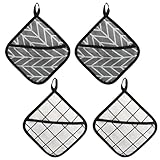 Topflappen mit Tasche 4 Stück Hitzebeständige Topflappen Aus Baumwolle Praktische Küchenhelfer für Kochen und Backen(18 x 18 cm)