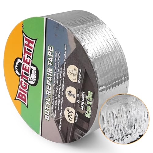 Image of BIGTEETH Aluminum Butyl Waterproof Tape 2 inch x 16 feet | Aluminum Foil Repair Tape for Pipes, Doors, Windows, RV Roofs, Boats, Vents, etc