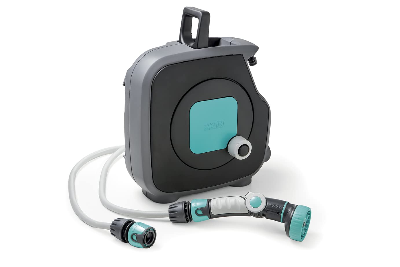 GF Garden, Aquabag STYLE, Mini dévidoir compact pour tuyau d'arrosage, avec 11,5 M de tuyau, en kit prêt à l'emploi, pour l'arrosage des plantes, des balcons et des jardins, couleur bleu