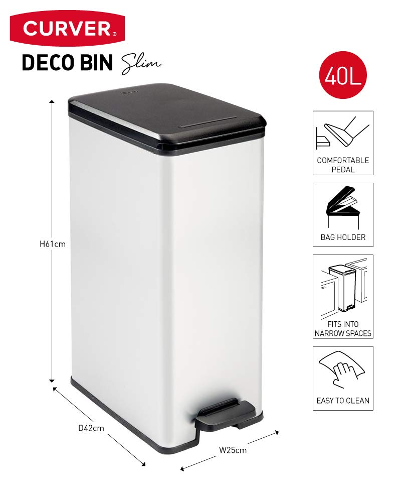Amazon.com: CURVER Rubbish bin, Silver, 40 l : Home & Kitchen