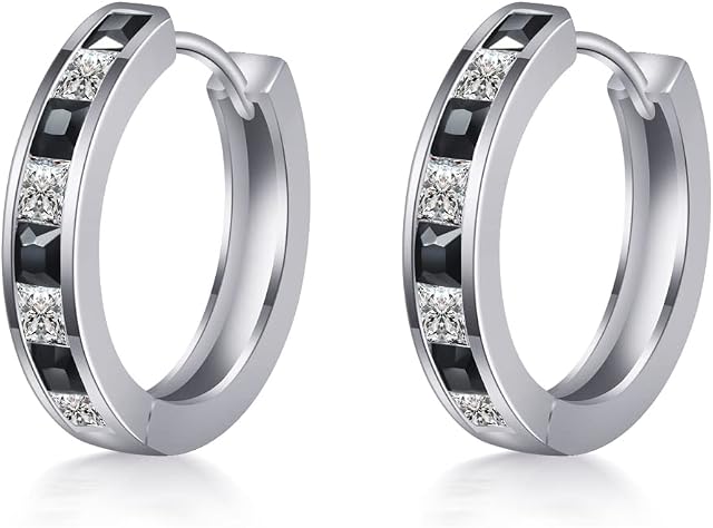Immobird Silver Hoops Earrings for Women 925 Sterling Silver Earrings with 5A Cubic Zirconia Earrings for Men Women,Diameter 12mm 15mm Small Sleeper Hoop Earrings