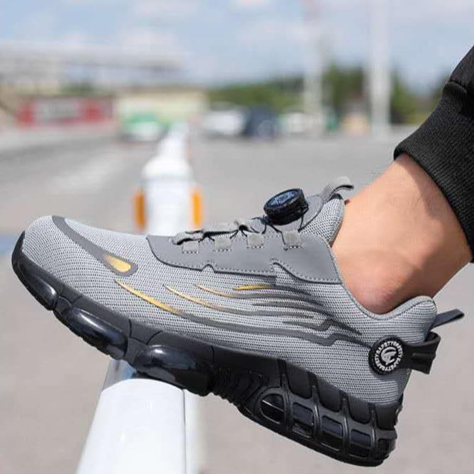 Men's Breathable Steel Toe Shoes with Puncture-Proof and Anti-Smash Features, Non-Slip Lightweight Safety Footwear with Rotating Closure for Use in Industrial and Outdoor Work4