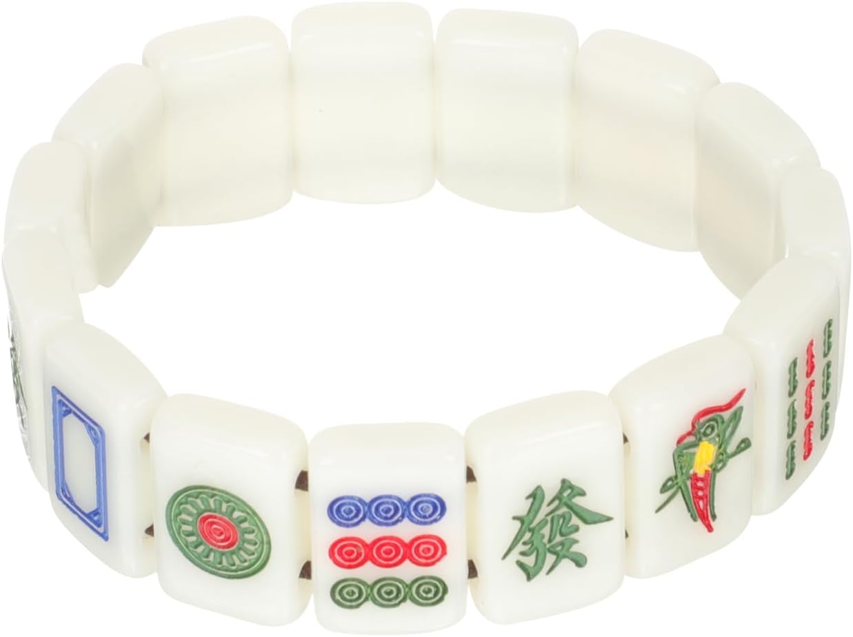 Unomor Creative Mahjong Bracelet Elastic Acrylic Wrist Jewelry for Women Good Luck Valentines Day Special Occasions 2.55 Inch