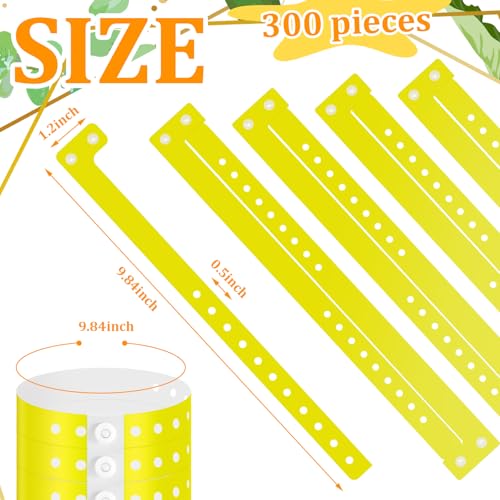 Image of Henoyso 300 Pcs Yellow Plastic Wristbands for Events Vinyl Waterproof Pool Wristbands Neon Color Plastic Bracelet for Party Events Arm Band Identification for Concerts Carnivals