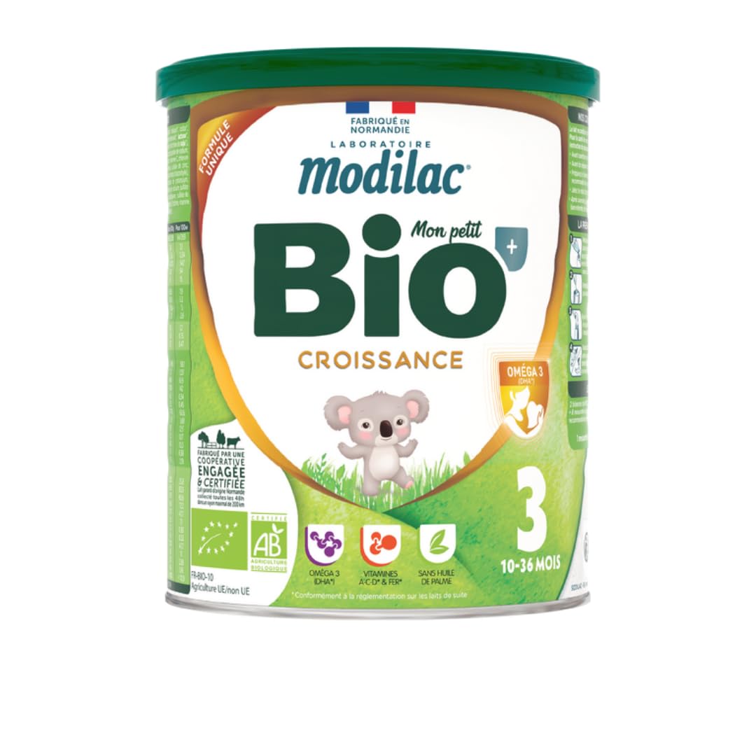 Modilac Latte in polvere per bambini Bio+ Crescita - Latte francese ricco di acidi grassi essenziali, certificato AB, prodotto in Francia senza olio di palma - 12-36 mesi - 800 g