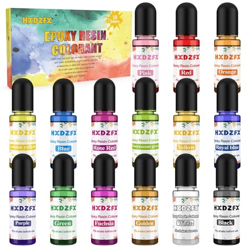 Pigmentos para Resina Epoxi - 15 Colores Colorante Resina Epoxi Líquida Transparente, Pigmentos Epoxi para La Fabricación de Joyas de Resina y Artesanías de Resina DIY (10 ml Cada Uno)