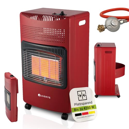 Juskys® Keramik Gasheizung GS42US in Rot - 4200 W mit Druckregler & Schlauch - Mobil...