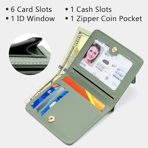 Image of Gostwo Small Wallet for Women, Slim Bifold Credit Card Holder, Compact RFID Blocking Cash Wallet, Billfolds Thin Leather Zipper Pocket, Mini Wallet Gift for Ladies Teen Girls Travel with ID Window