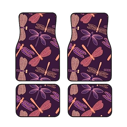 Tapis de sol antidérapants pour voiture motif libellule violette lavables