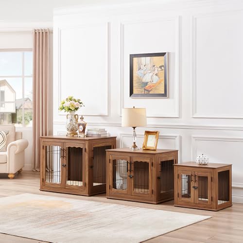 beeNbkks Furniture Style Dog Crate End Table, Double Doors Wooden Wire Dog Kennel with Pet Bed, Decorative Pet Crate Dog House Indoor Medium Large - Image 4