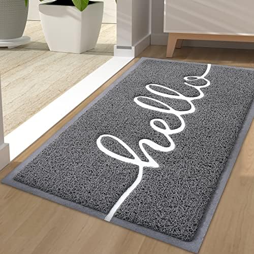 Homaxy hello Door Mat, Dirt Trapper Doormats Non-Slip Low Profile Durable Door Mat for Outdoor, Indoor, Entrance, Patio, Front Back Door  (40 x 60cm, Grey)