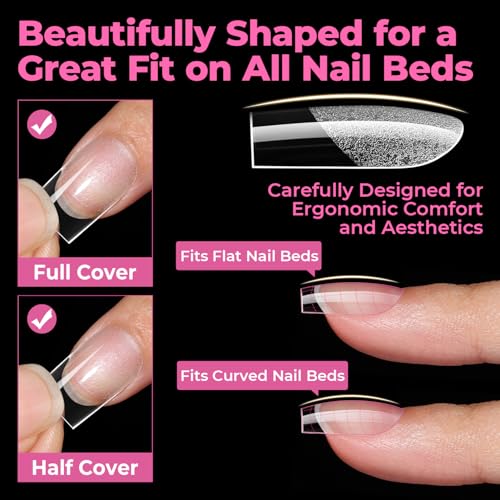 Image of UAN GELLA Short Sharp Square Nail Tips 504pcs Short Square Press on Nails Pre Etched Acrylic Fake Nails for Full Cover Nail Tips DIY Nails Salon at Home 12 Sizes