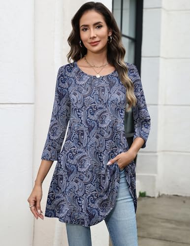 Image of Zeagoo Women Tops 3 /4 Sleeve Dressy Casual Plus Size Tunics Loose Blouses