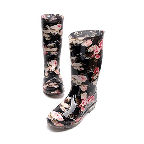 Kontai Womens Rain And Garden Boot Wellies Half Calf Rubber Rainboots Floral Printed Waterproof For Garden Women Rain Footwear (Us 7.5, Flower) #TOP4