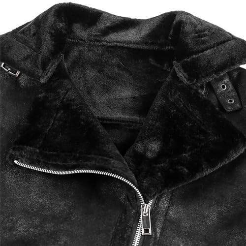 Chaqueta de cuero para hombre con forro de piel y cierre grueso miniatura 3