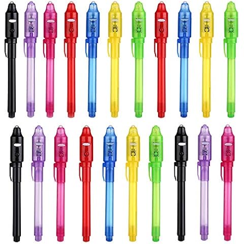 SCStyle Invisible Ink Pen 21Pcs,Spy Pen Marker Kid Pens for Writing Secret Message Pen Valentines Day Easter Day Halloween Christmas Birthday Party Bag Gift,Invisible Ink Pens with UV Light for Kids Cover