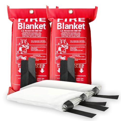 Fire Blanket 40” x 40” Fire Blankets Emergency for People Flame Retardant Fireproof Fire Suppression Blanket for Kitchen, Fireplace, Car, Office, Warehouse(2 Pack)