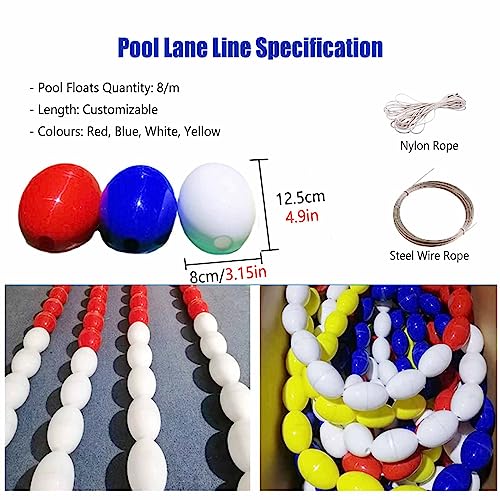 TUOYIBO Pool Floating Rope, Swimming Pool Safety Marker Line for Shallow Deep End, Outdoor Baths, Anti-Ultraviolet Swim Lane Ropes with Red Blue White Yellow Buoy (Size : 1m/3.3ft/39in)
