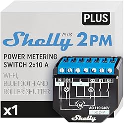 Shelly 2.5 Persianas Alexa Shelly Plus 2PM | Smart Interruptor Relé Inalámbrico y Bluetooth 2 Canales Con Medición de Consumo | Modulo De Persianas | Automatización Del Hogar | Compatible Con Alexa y Google Home|iOS Android App