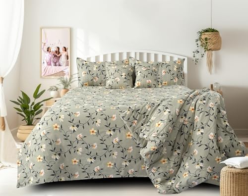 Image of Super Premium Designer 6-Piece Comforter Set - Double Bed Size (90 inchx100 inch) - Heavy Cotton Blend with Reversible Comforter, Bedsheet, Pillow Covers & Cushion Covers (Grey, 6 Pc Comforter Set)