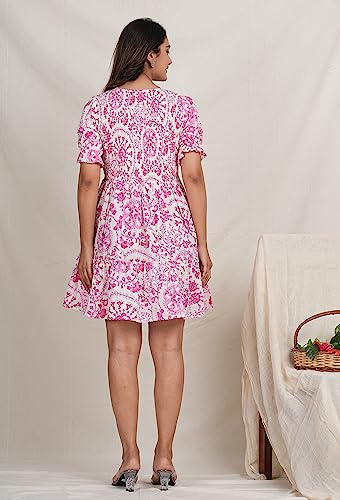 Image of Crenol Women Cotton Printed Short Dresses for Women, Western Dresses for Women