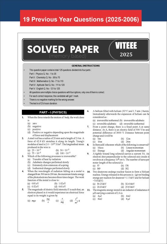 Image of Target VITEEE 2026 - 19 Previous Year-wise (2025 - 2006) Solved Papers with 10 Mock Tests Series 15th Edition | Physics, Chemistry, Mathematics, English & Aptitude 3580 PYQs