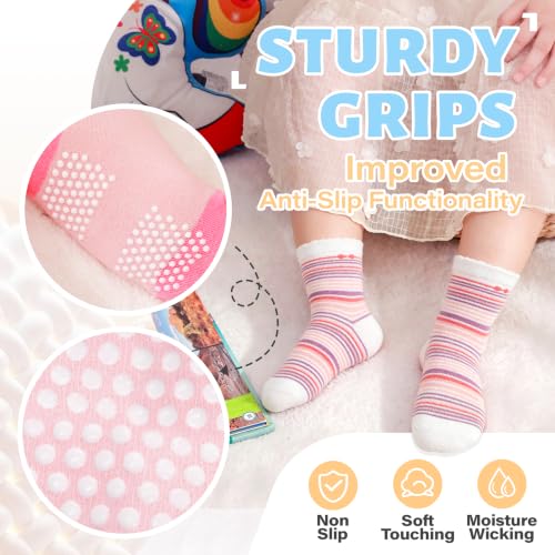 Image of ANTSANG Baby Girls Toddlers Grips Socks, Kids Unicorn Crew Cotton Socks
