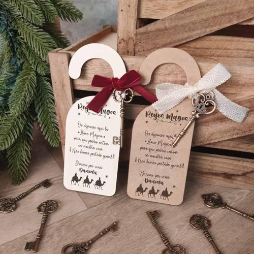 Colgador Madera Reyes Magos Personalizado Navidad | Colgador Puerta | Llave Magica | Adorno Navidad | Decoracion Navideña (Reyes Magos)