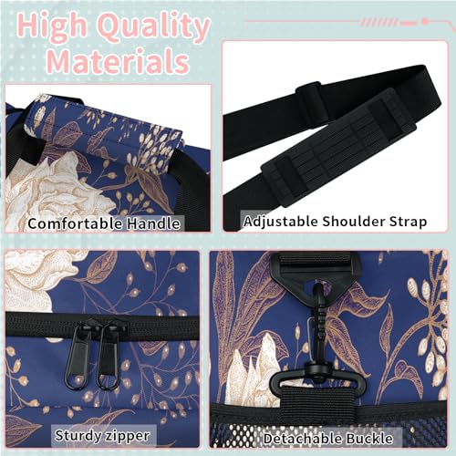 Retro Peony Flower Travel Duffle Bag - Waterproof weekend luggage bag, men's sports and fitness bag, delivery hospital storage bag, overnight luggage bag with pull rod cover2