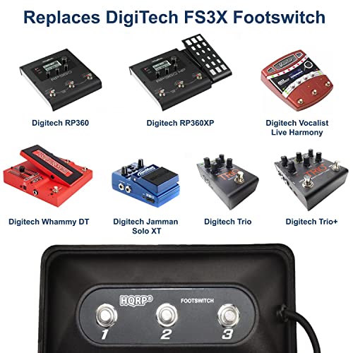 HQRP 3-Button Guitar Amp Footswitch compatible with DigiTech FS3X replacement Jamman Solo XT, RP360, Trio, Whammy DT, Right angle 1/4\" plug, 14ft / 4.3m cable - Thumbnail 4