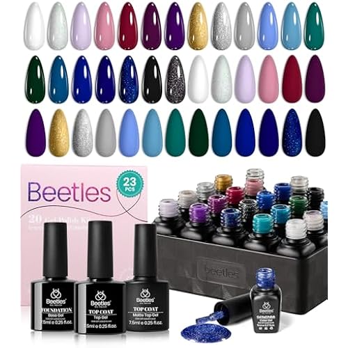 Beetles Gel Nail Polish Set Navy Blue Burgundy Purple Green Black Goloden