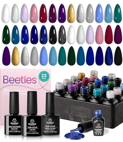 Image of Beetles Gel Nail Polish Set Navy Blue Burgundy Purple Green Black Goloden