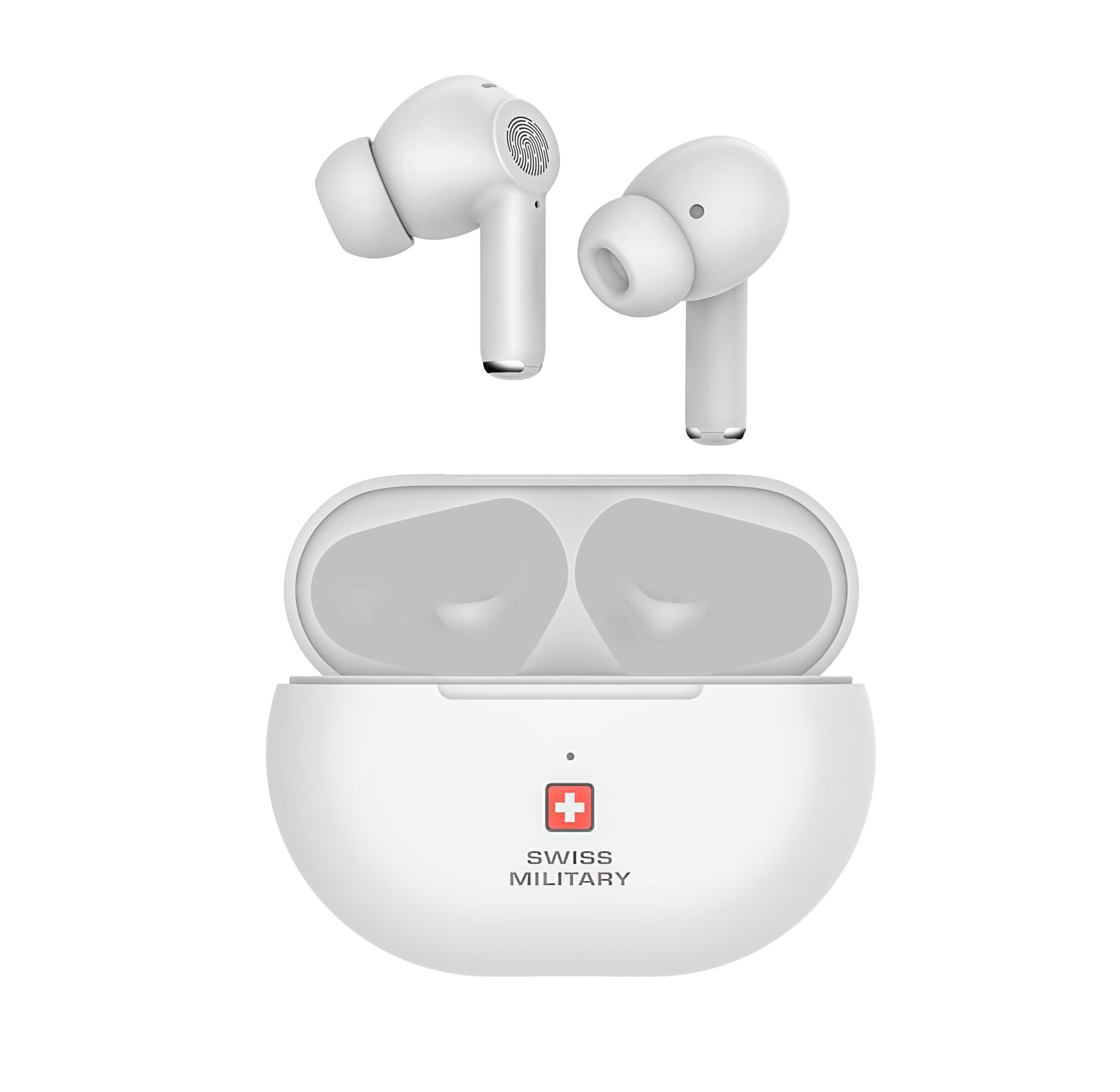 SWISS MILITARYDelta5 Active Noise Cancelling Earbuds with ENC & Transparency Mode, Smart Touch Sensors, 300Hr Standby & 5Hr Music Time, Seamless Connectivity, Works with Android/iOS Phones- White