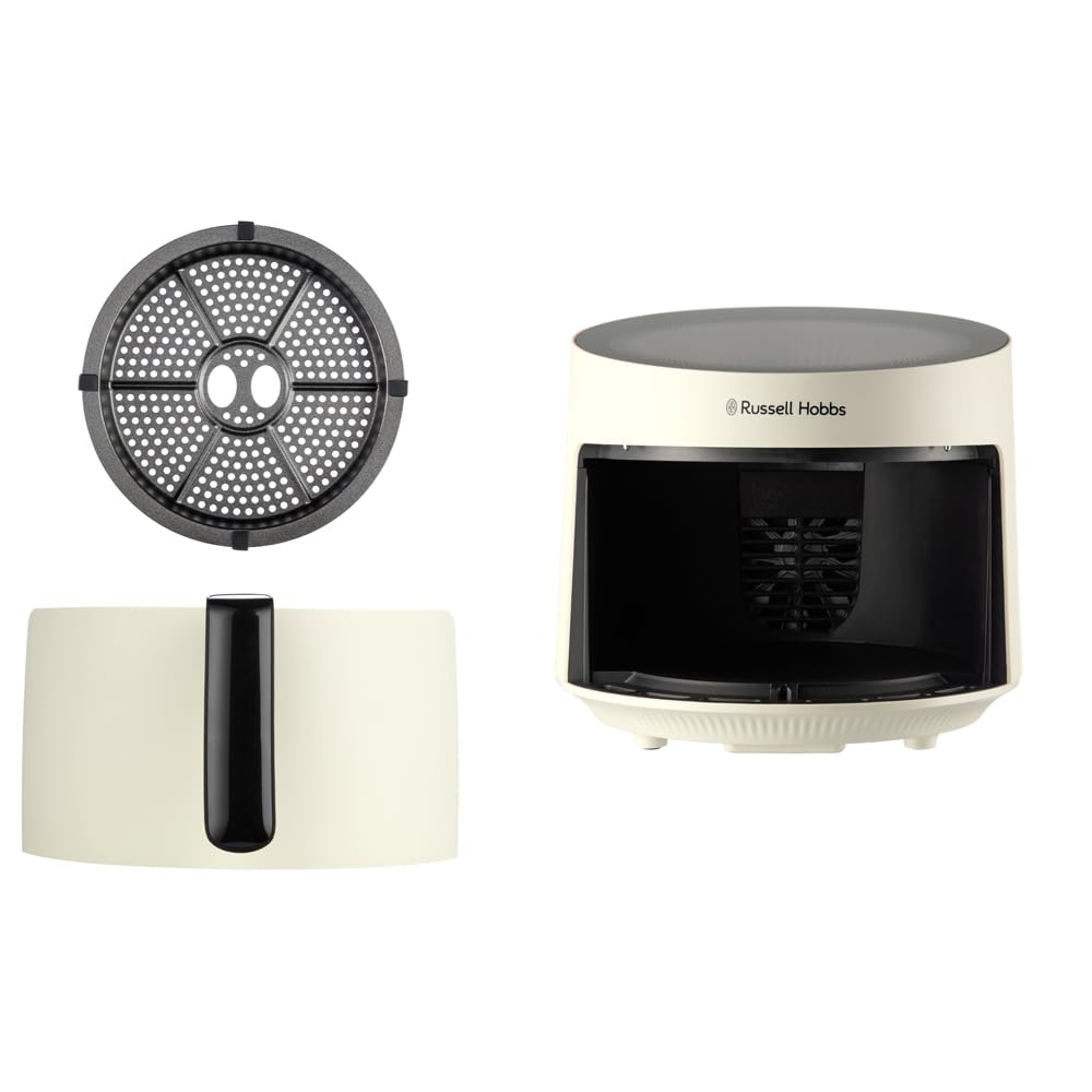 Russell Hobbs Friggitrice ad aria Panoramica, 5 L,no olio, 10 programmi di cottura, lavabile in lavastoviglie, friggere, grigliare, cuocere al forno, 200°C, Crema, 27421-56