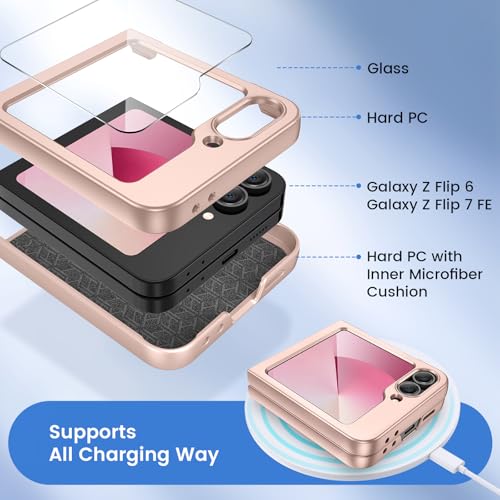Image of Ruky for Galaxy Z Flip 6 Case, Hard PC Ultra Slim Shockproof Protective Cover, Support Wireless Charging Full Body Drop Protection Case for Samsung Galaxy Z Flip 6,Dark Gold
