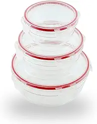 Kit 3 Potes Redondos com Tampa | Herméticos | Reutilizáveis | Portáteis | 1000ml 580ml 320ml | Armazenar Refeições e Lanches | Na cor Rosa | Marca Midas®