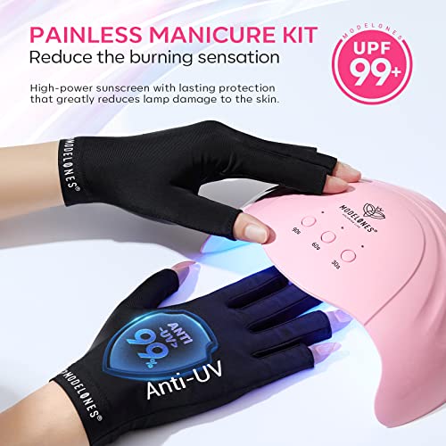 modelones Gel UV LED Nail Lamp with UV Gloves Kit, 48W Nail Dryer with 3 Timer Settings and Automati