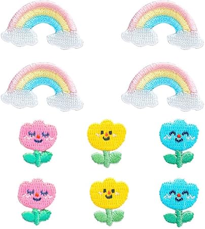 Amazon ワッペン アイロン Mesrina 男の子 女の子 おしゃれ アイロンワッペン ベルクロ アップリケ 刺繍 お花と虹 10点セット ワッペン アップリケ 通販