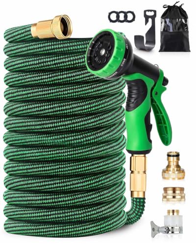 Tuyau d’Arrosage Flexible Extensible 150FT pour Jardin avec Douchette Multifonction 10 Jets, Connecteurs Universels 1/2’’ et 3/4’’, Embouts Renforcés en Métal, Noir Vert