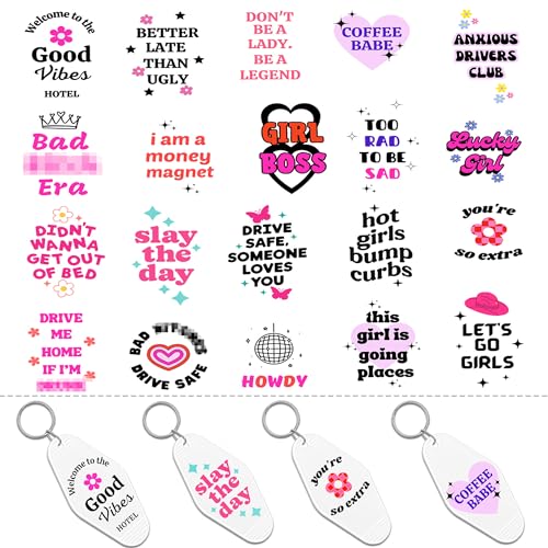 Azhieni UV DTF Wrap Stickers for Motel Keychain, 6 Sheets Inspirational Slogan UV DTF Transfer Sticker Personality Attitude UV DTF Wraps Waterproof UVDTF Transfers Decals for Hotel Keychain