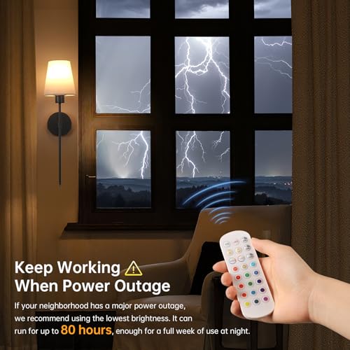 Image of Shenmoyl Battery Operated Wall Sconce, 120H Usage Time 22.6 inch Rechargeable Wall Light with Dimmable Bulb, 12 Colors Wall Sconce for Bedroom Living Room, Black