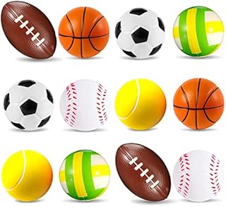 Soft Foam Sponge Sports Balls, POTWPOT 12 Pieces Soft Sponge Foam Sports Balls Squeezable Stress Balls Mini Foam Balls Football Basketball Tennis Baseball Rugby and Volleyball for Kids (12pcs Balls)