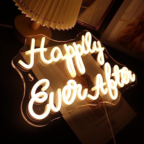 Led Happily Ever After Neon Sign USB Powered with Dimmer Switch Neon Lights for Home Bar Art Wall Decor Party Living Room Decor Wedding Engagement Wall Hanging Decoration (Warm white) - Image 3