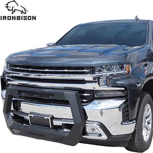 Image of IRONBISON Bull Bar Fit 2019-2024 Chevy Silverado 1500 (Exclude 2019 Silverado 1500 LD /Trims with Super Cruise System) Pickup Truck Front Bumper Grille Guard Compatible with 20 inch LED Light