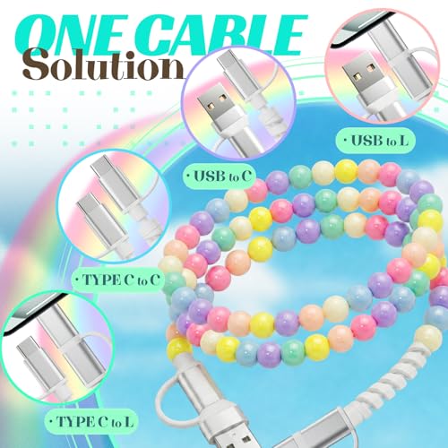 Image of 4-in-1 Beaded Charging Cable, MFi Certified, Works with CarPlay, 3.3FT 60W Fast Charger Cord for iPhone 17 /16 /15 /14 /13 /12 /11, iPad, Samsung, Android and More (Pastel Pop)