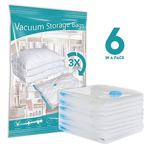 Hifye Vacuum Storage Reusable Bags for Clothes Quilts 6 Pack Extra Strong Vacuum Compression Bags Organizers Storage Ideal for Travel Food or Home Relocation