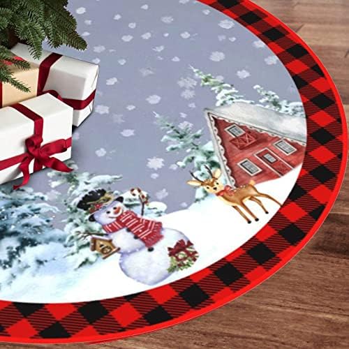 Christmas Tree Skirt 48 Inches Blue Xmas Tree Skirts Snowman Large Christmas Tree Mat with Snowy Pattern for Decorations Holiday Party