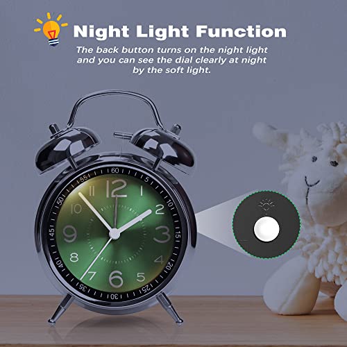 Image of AYRELY Super Loud Alarm Clock for Heavy Sleepers Adults,Twin Bell Retro 4 Inch Silent Non-Ticking Quartz with Backlight, Metal dial, Alarm Clocks for Bedrooms Bedside (Green)