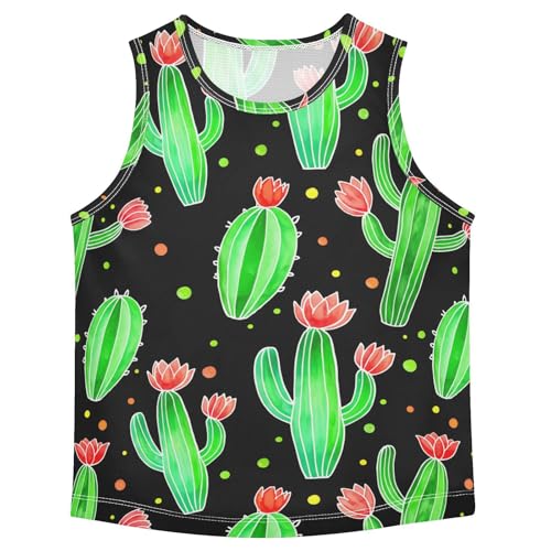 Cactus Plant Black Boys Tank Tops Quik Dry Toddler Tank Top Undershirts T-Shirts for 3-15 Years,3T