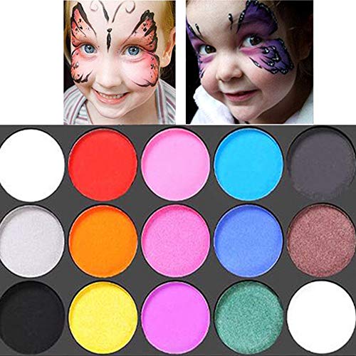 Loijon 15 Cores Kit Pintura Corporal Profissional Pintura À Base de Água Brilho Não-Tóxico com 2 Pin